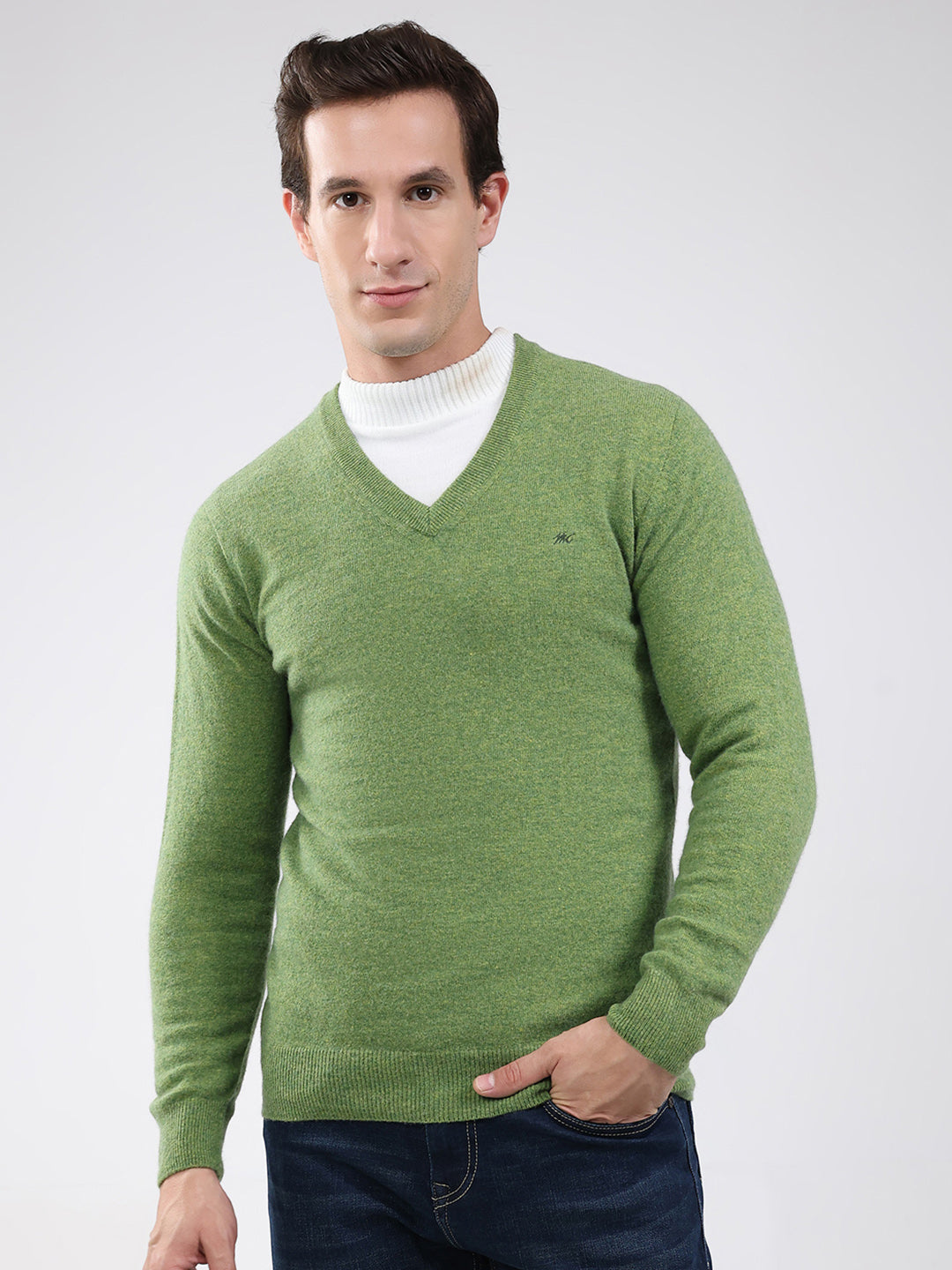 Ubuy Long Sleeve V Neck Shirt Men Green Solid V Neck Full Sleeve