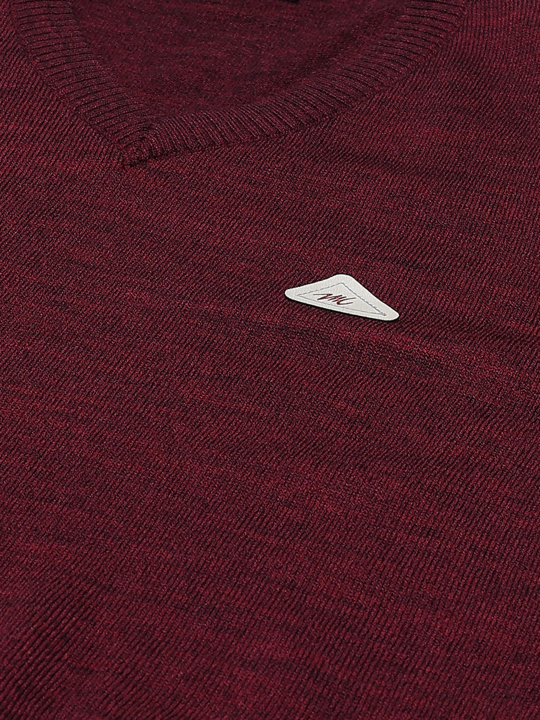 Men Maroon Solid V Neck Full Sleeve Pullover