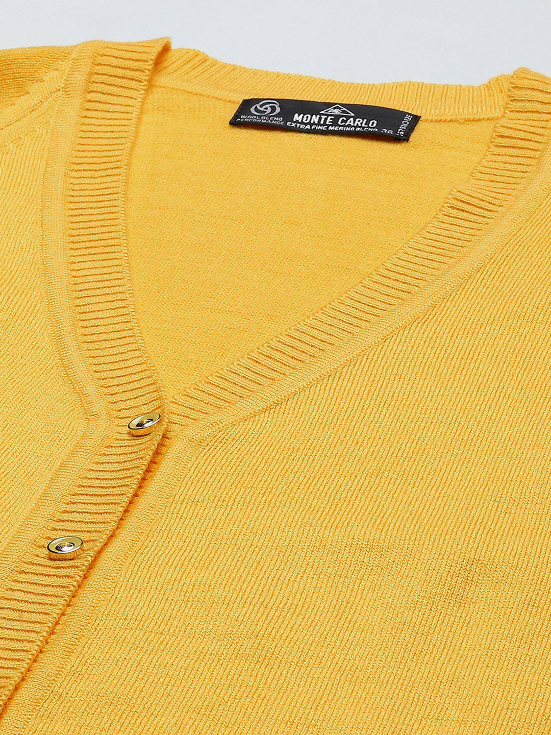 Women Yellow Solid V Neck Full Sleeve Cardigan