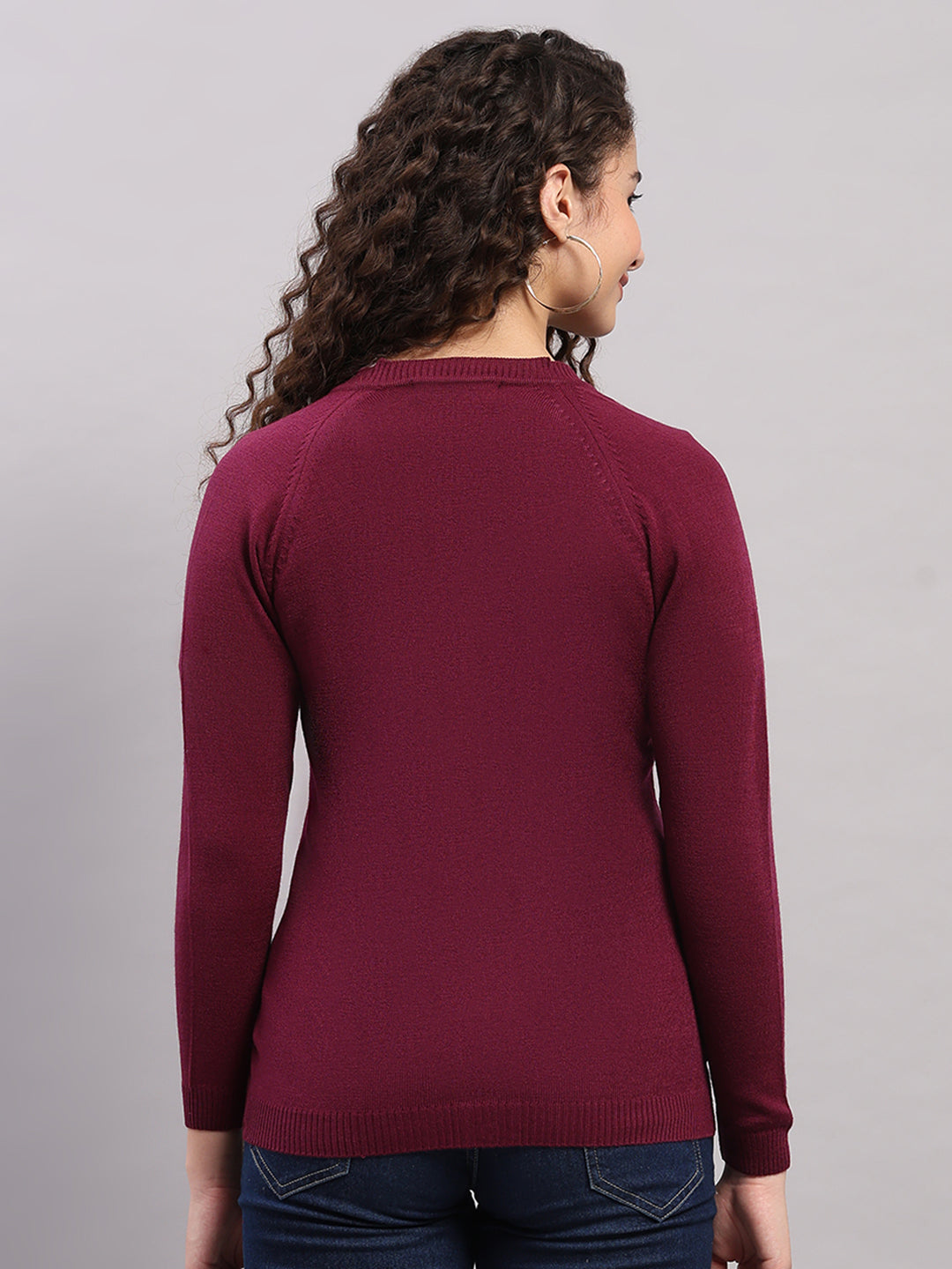 Women Purple Solid V Neck Full Sleeve Cardigan