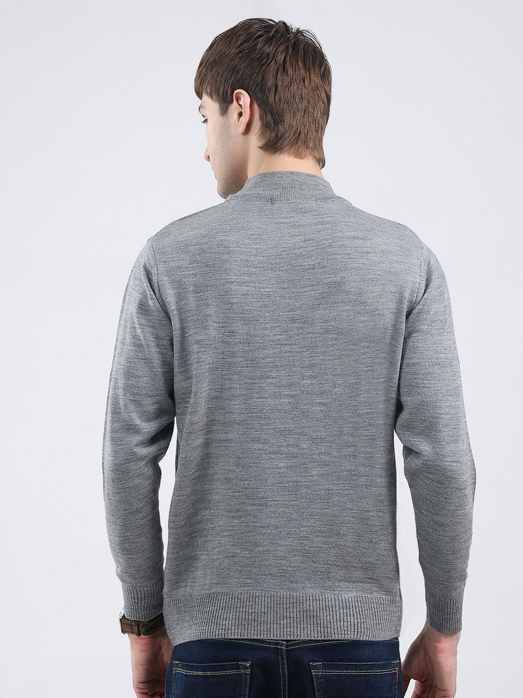 Men Grey Solid Turtle Neck Full Sleeve Pullover