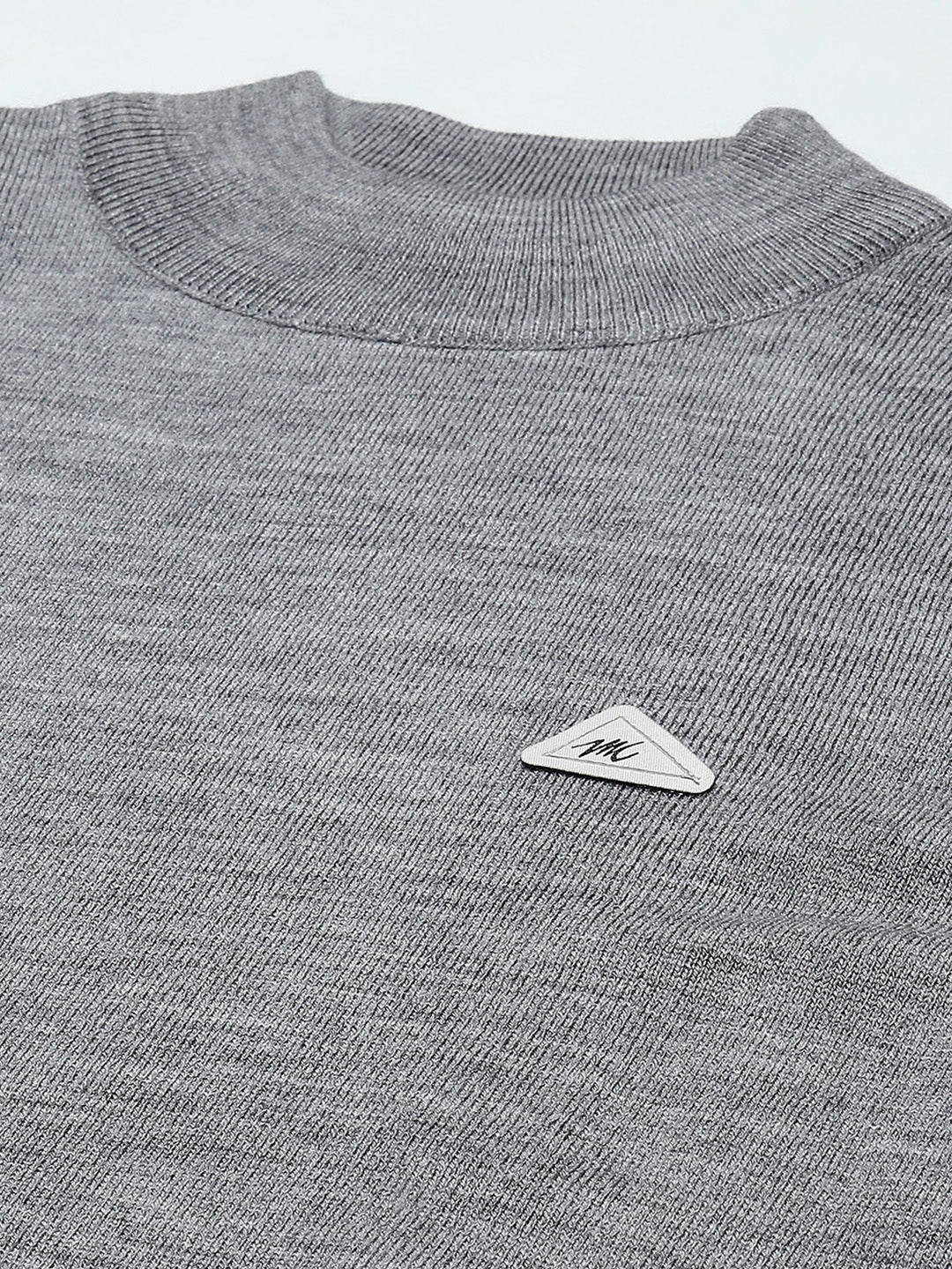 Men Grey Solid Turtle Neck Full Sleeve Pullover