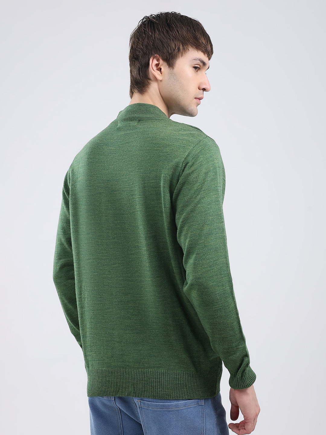 Men Green Solid Turtle Neck Full Sleeve Pullover