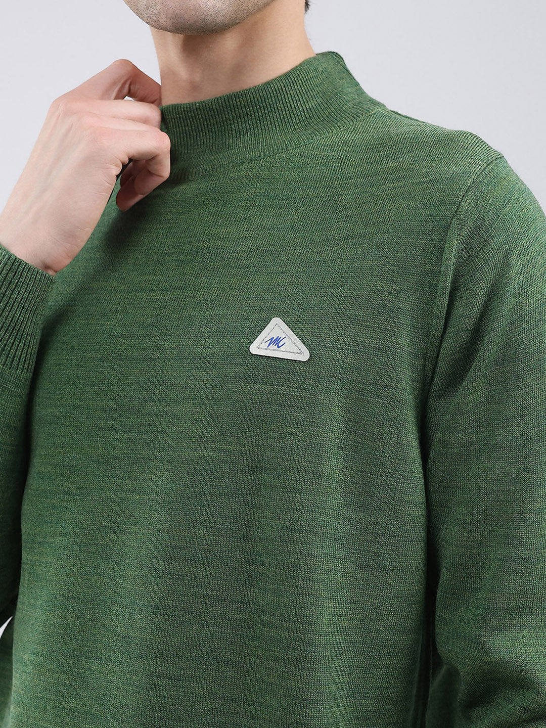 Men Green Solid Turtle Neck Full Sleeve Pullover