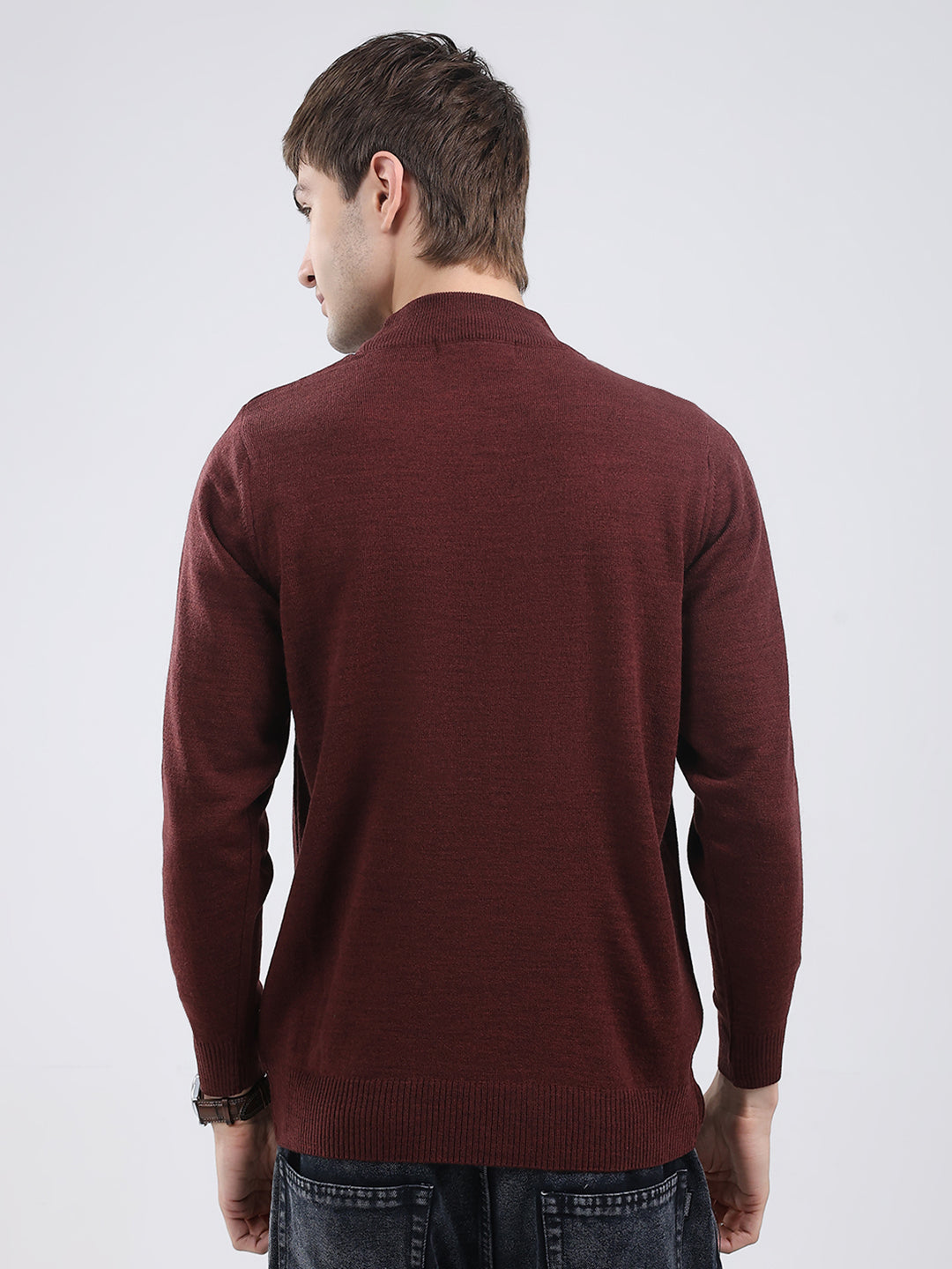 Men Brown Solid Turtle Neck Full Sleeve Pullover