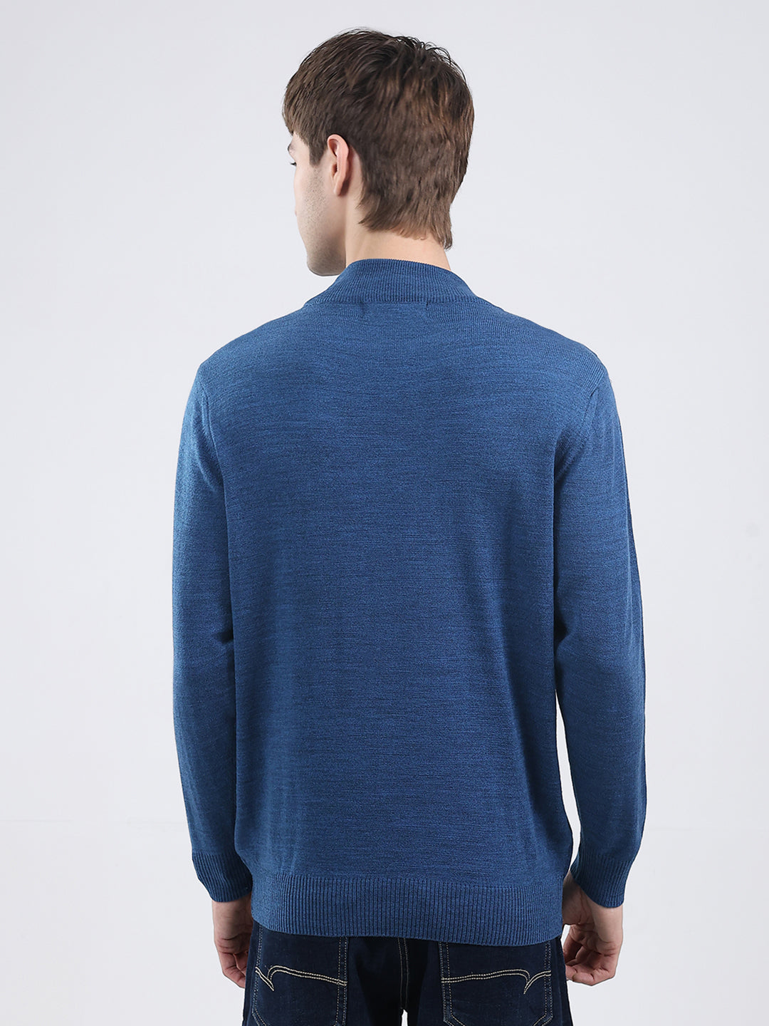 Men Blue Solid Turtle Neck Full Sleeve Pullover