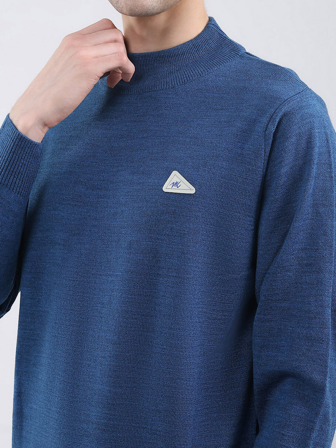 Men Blue Solid Turtle Neck Full Sleeve Pullover