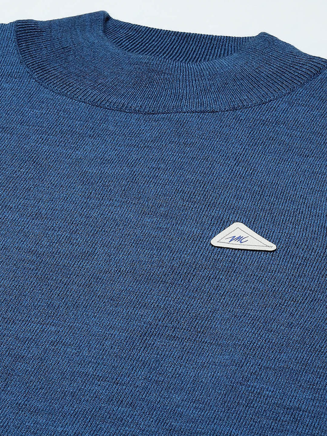 Men Blue Solid Turtle Neck Full Sleeve Pullover