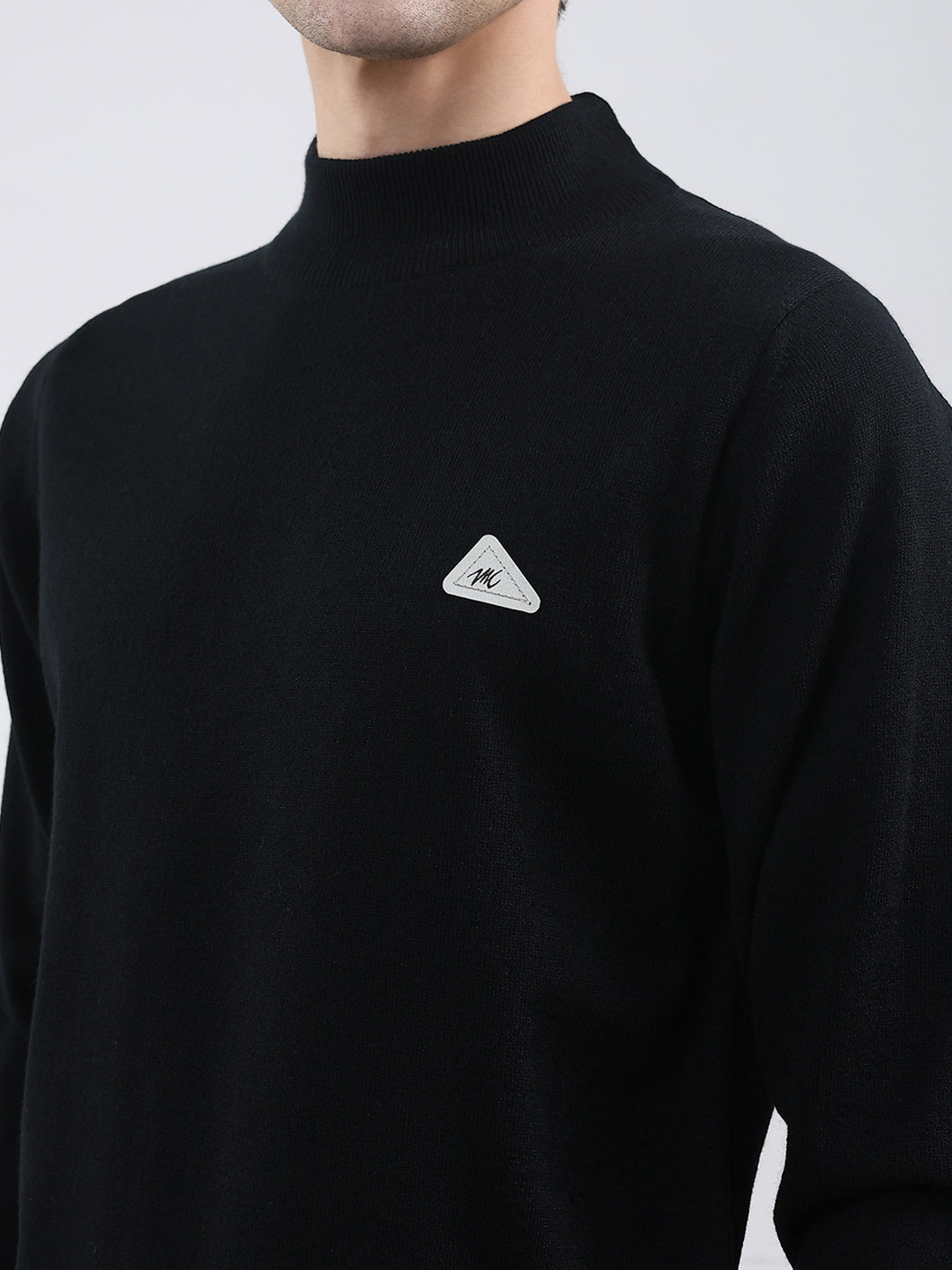 Men Black Solid Turtle Neck Full Sleeve Pullover