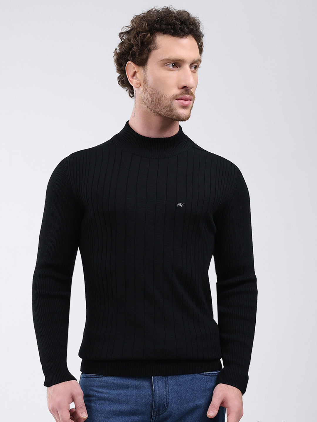 Buy Men Black Solid Mock Neck Full Sleeve Pullover Online in India