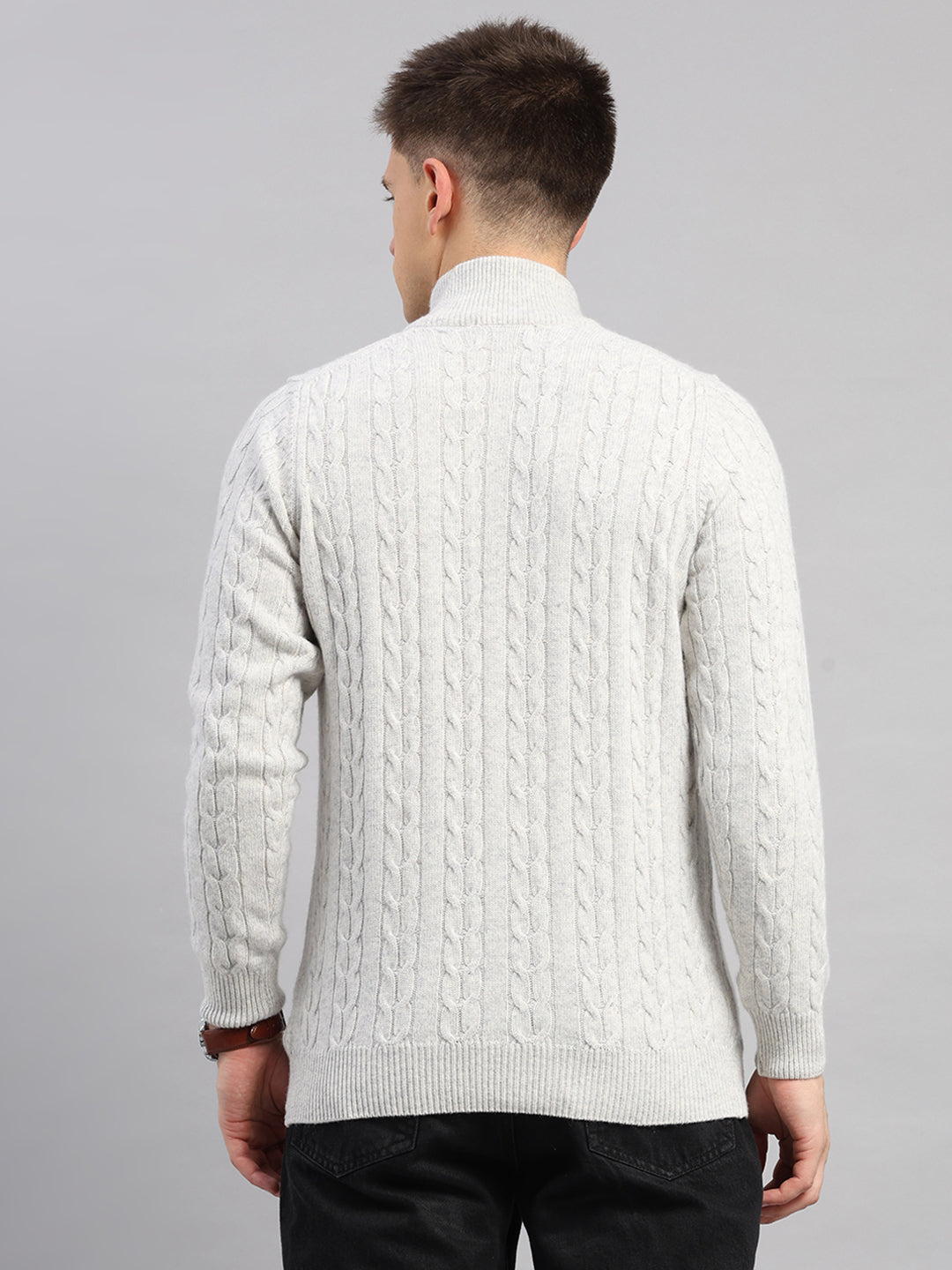 Luxuria Men Off White Self Design Round Neck Full Sleeve Pullover