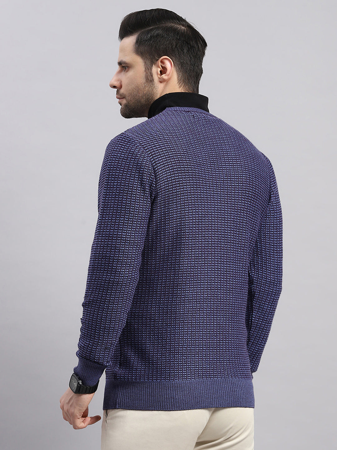 Luxuria Men Blue Printed V Neck Full Sleeve Pullover