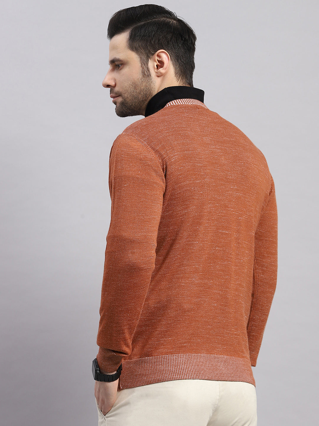 Luxuria Men Rust Printed V Neck Full Sleeve Pullover