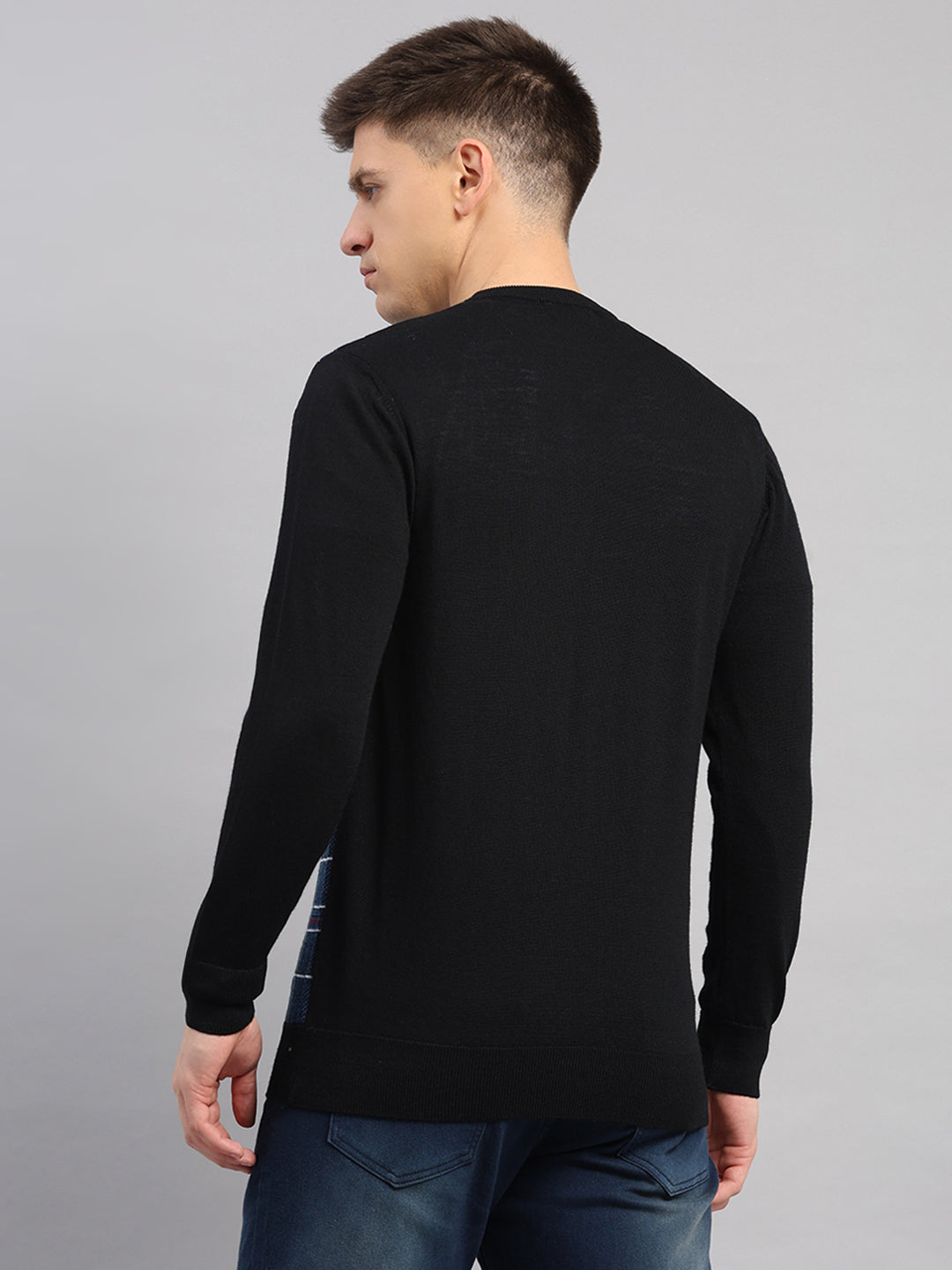 Luxuria Men Black Printed V Neck Full Sleeve Pullover