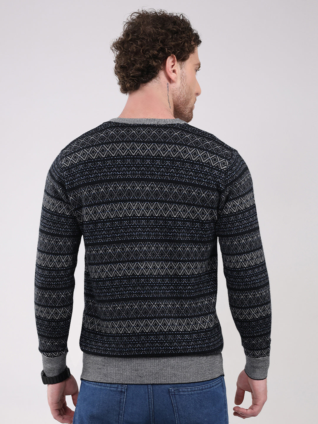 Luxuria Men Black Printed V Neck Full Sleeve Pullover