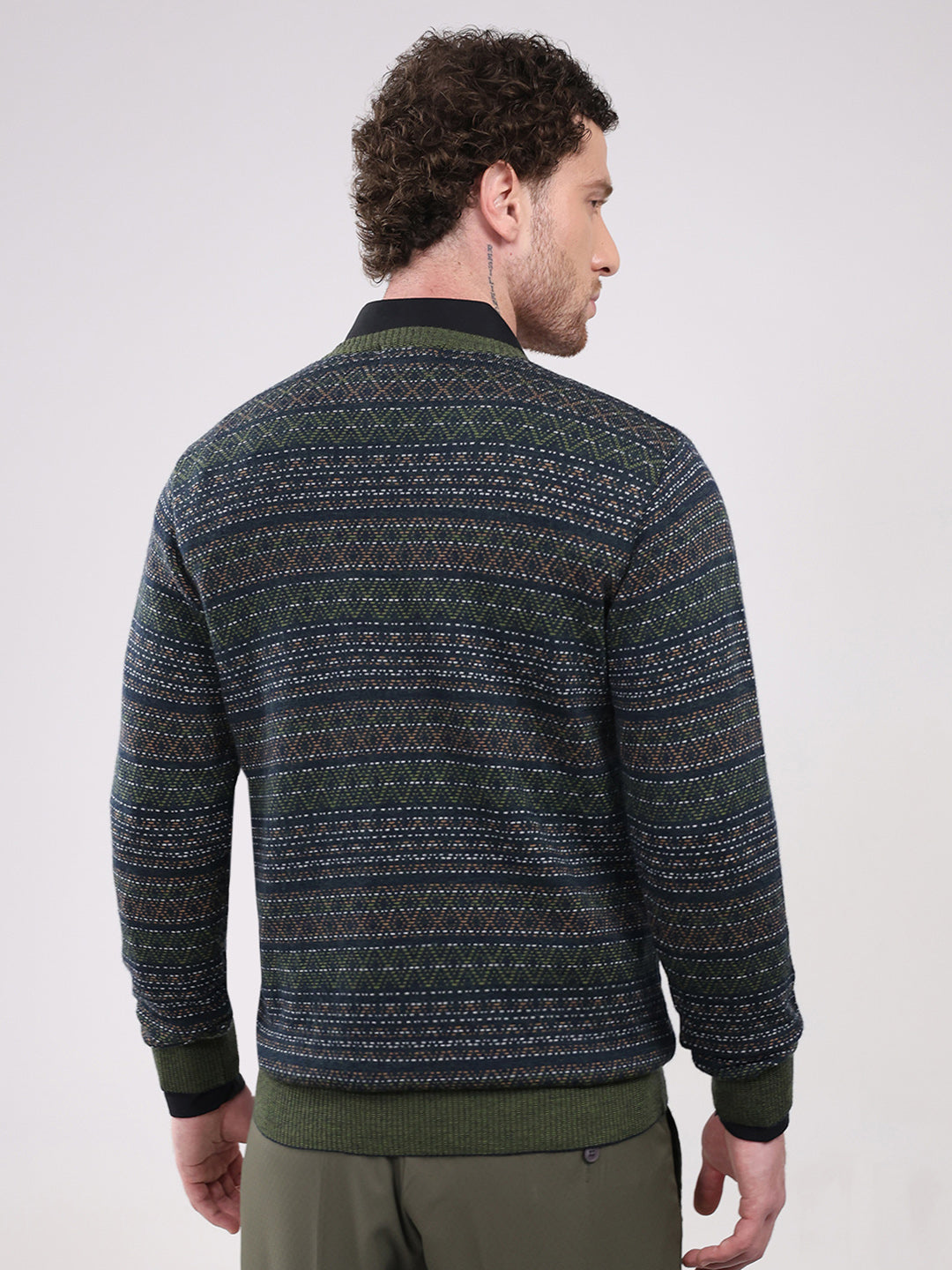 Luxuria Men Green Printed V Neck Full Sleeve Pullover