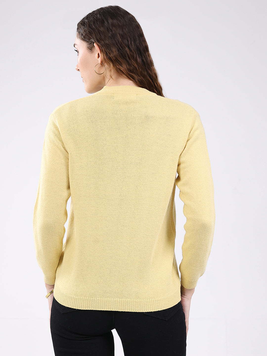 Women Peach Solid V Neck Full Sleeve Cardigan