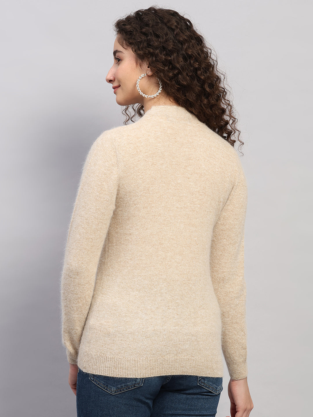 Women Brown Solid V Neck Full Sleeve Cardigan