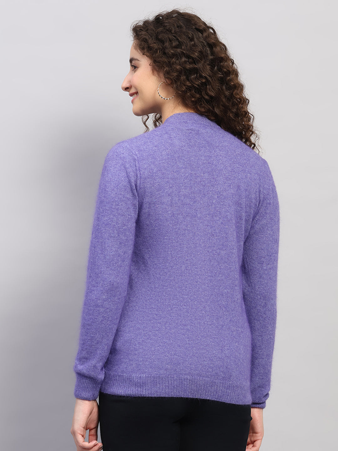 Women Purple Solid V Neck Full Sleeve Cardigan