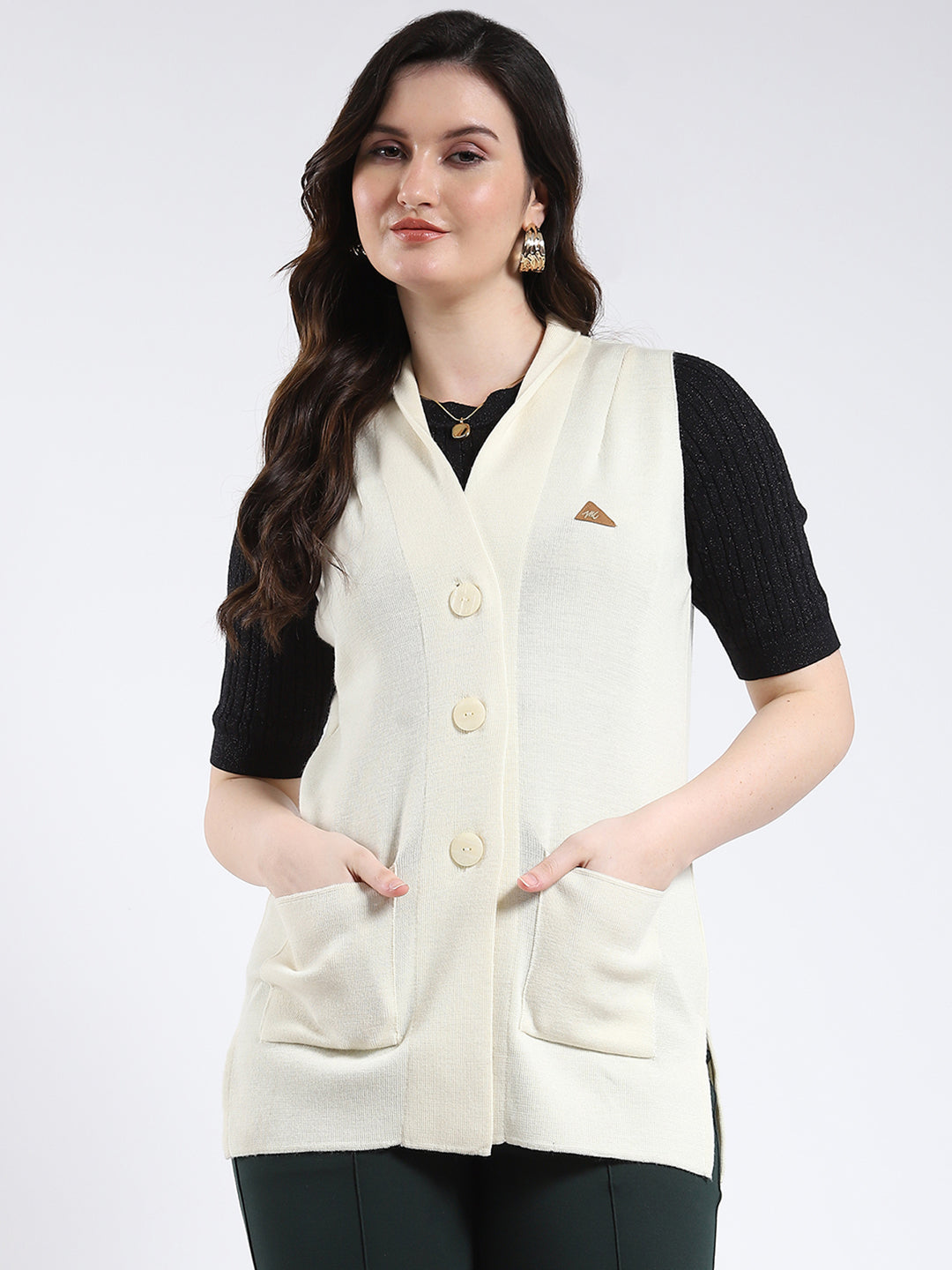 Buy Women White Solid V Neck Sleeveless Cardigan Online in India