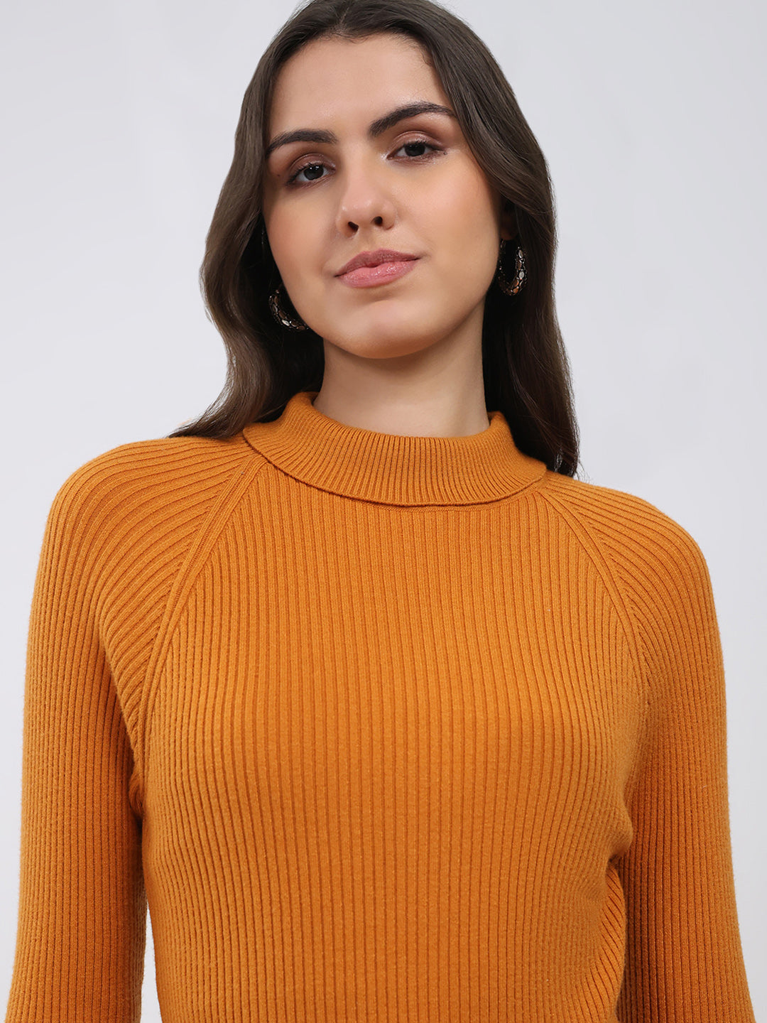 Women Yellow Solid T Neck Full Sleeve Sceavy