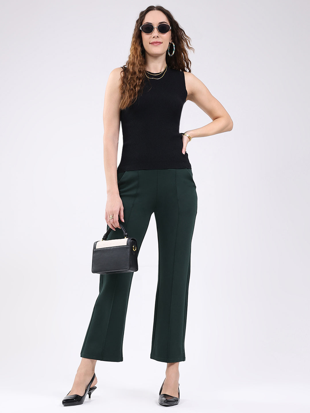 Women Black Solid Round Neck Sleeveless Sceavy