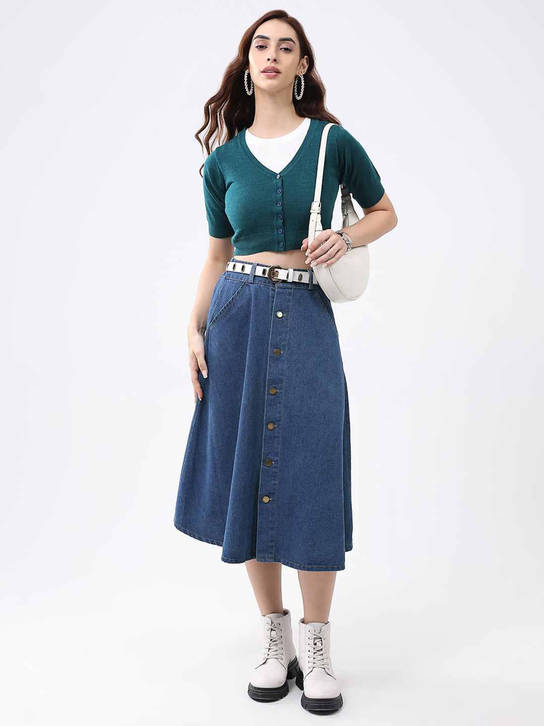 Women Teal Green Solid V Neck Half Sleeve Cardigan