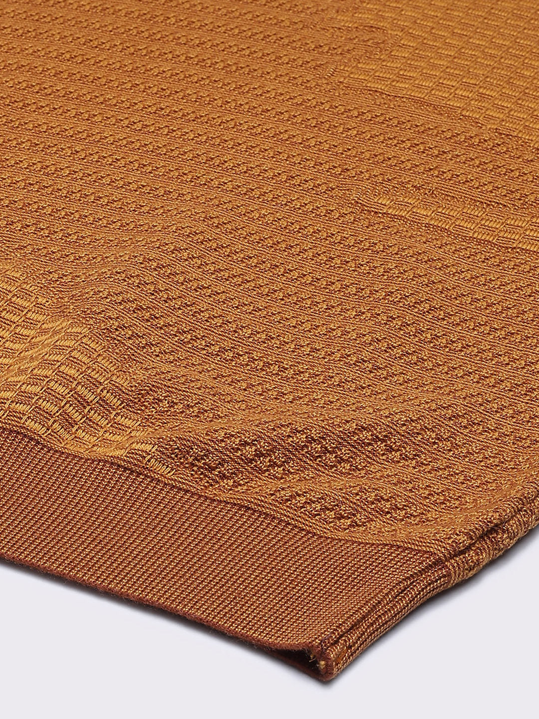 Men Mustard Self Design Round Neck Full Sleeve Pullover