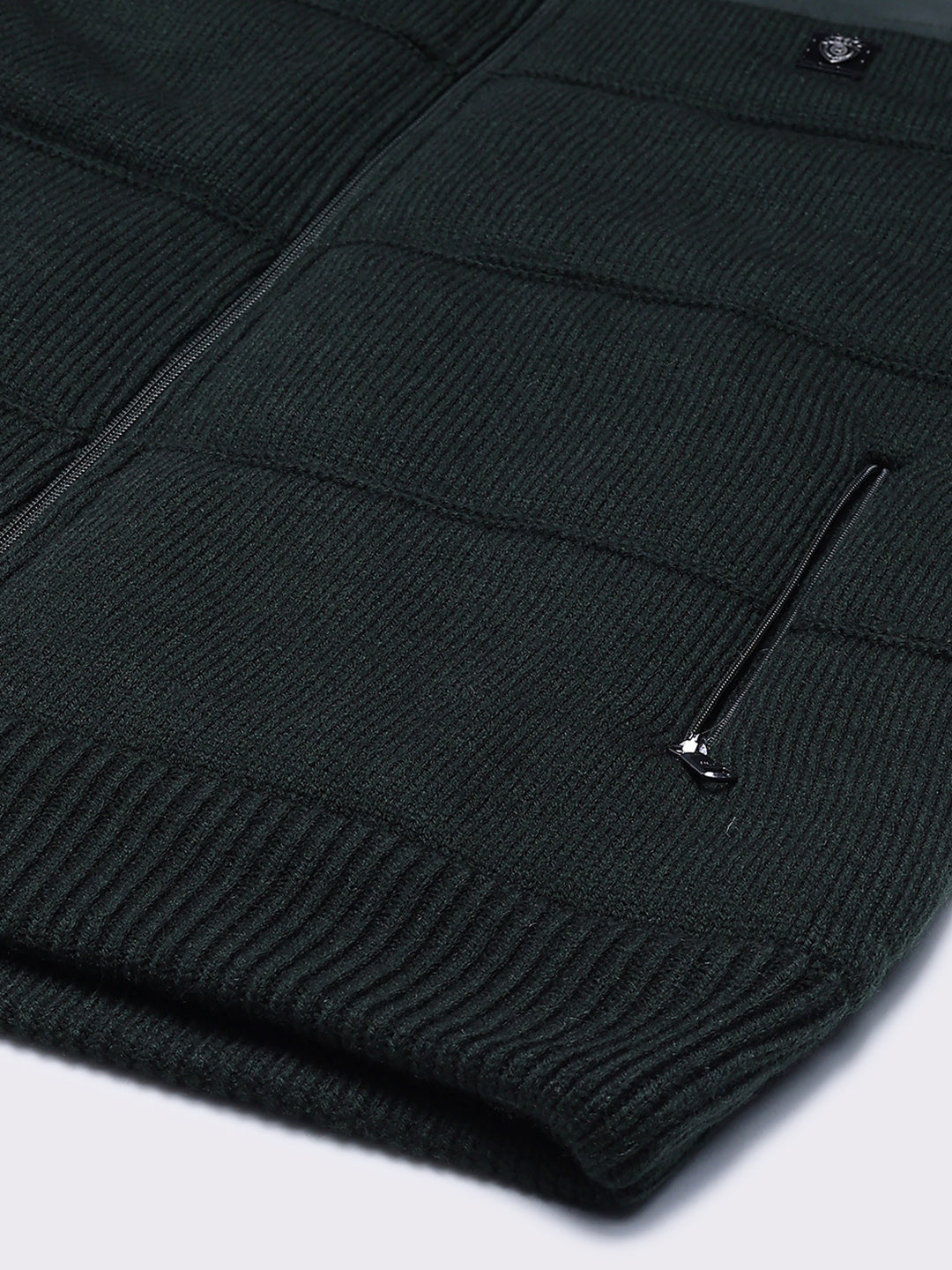 Men Green Self Design Mock Neck Full Sleeve Jacket