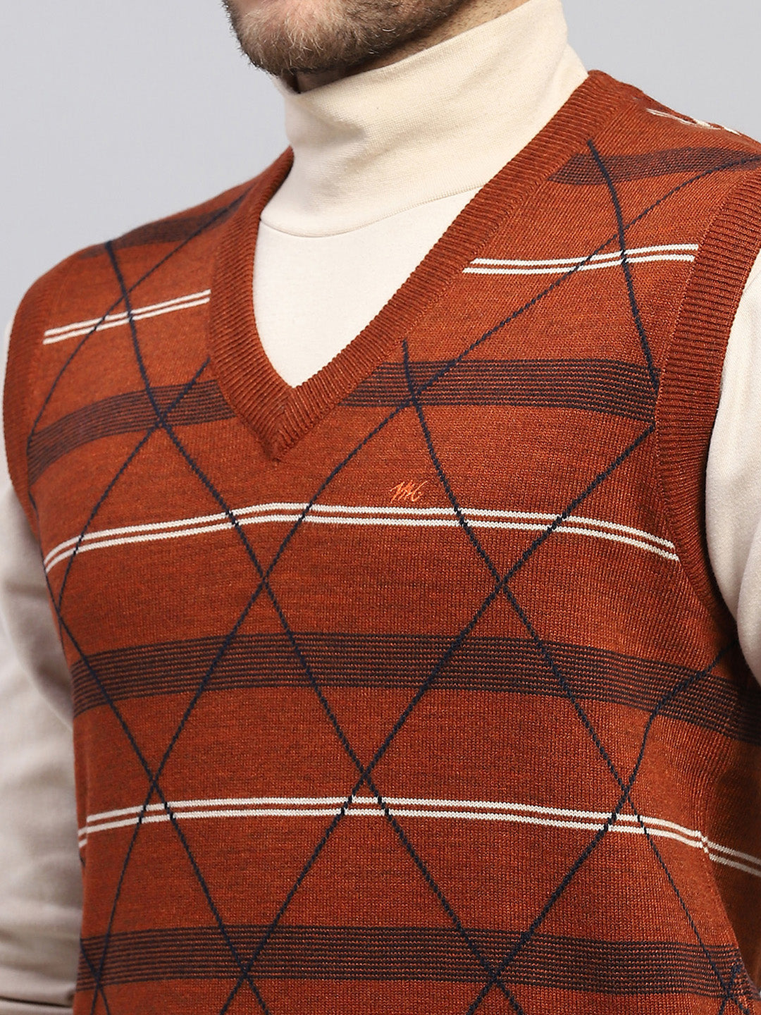 Men Multicolor Printed V Neck Sleeveless Sweater