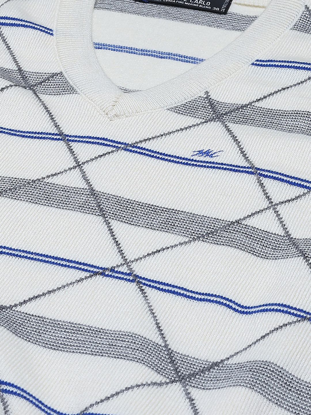 Men Cream Printed V Neck Sleeveless Sweater