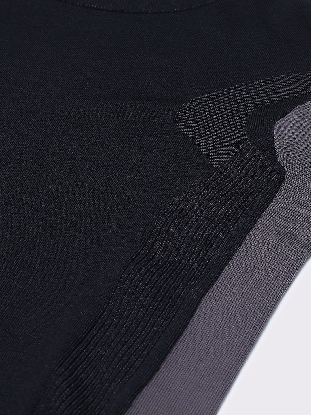 Men Black Solid Round Neck Full Sleeve Pullover