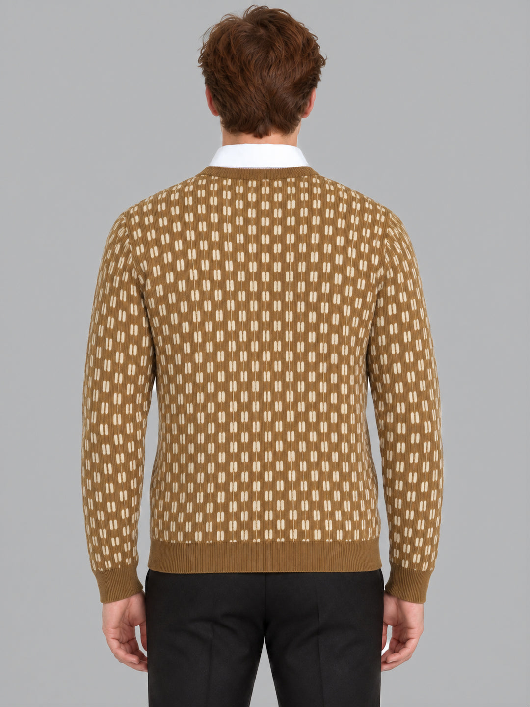 Men Camel Brown Designer V Neck Full Sleeve Pullover