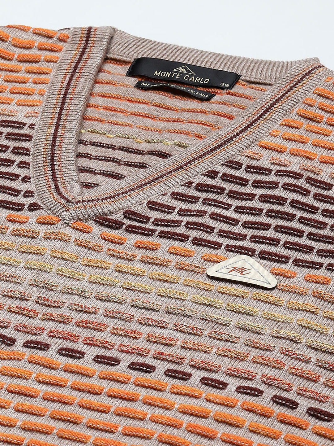 Men Multicolor Self Design V Neck Sleeveless Sweater