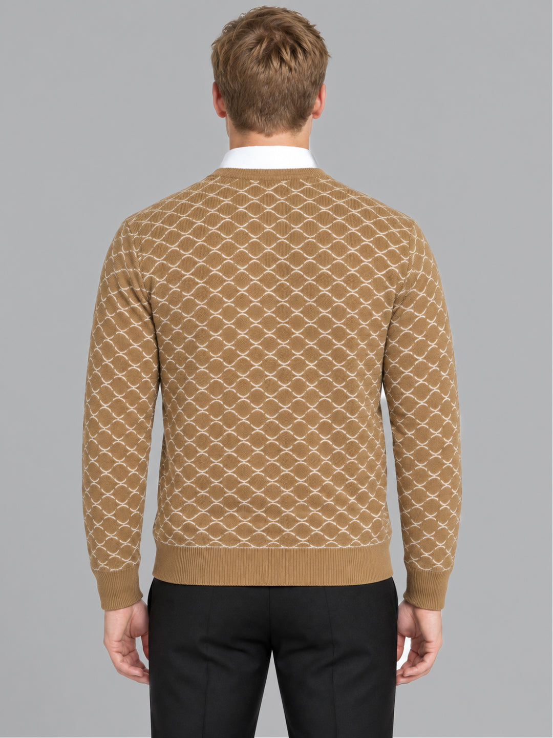 Men Camel Brown Designer V Neck Full Sleeve Pullover