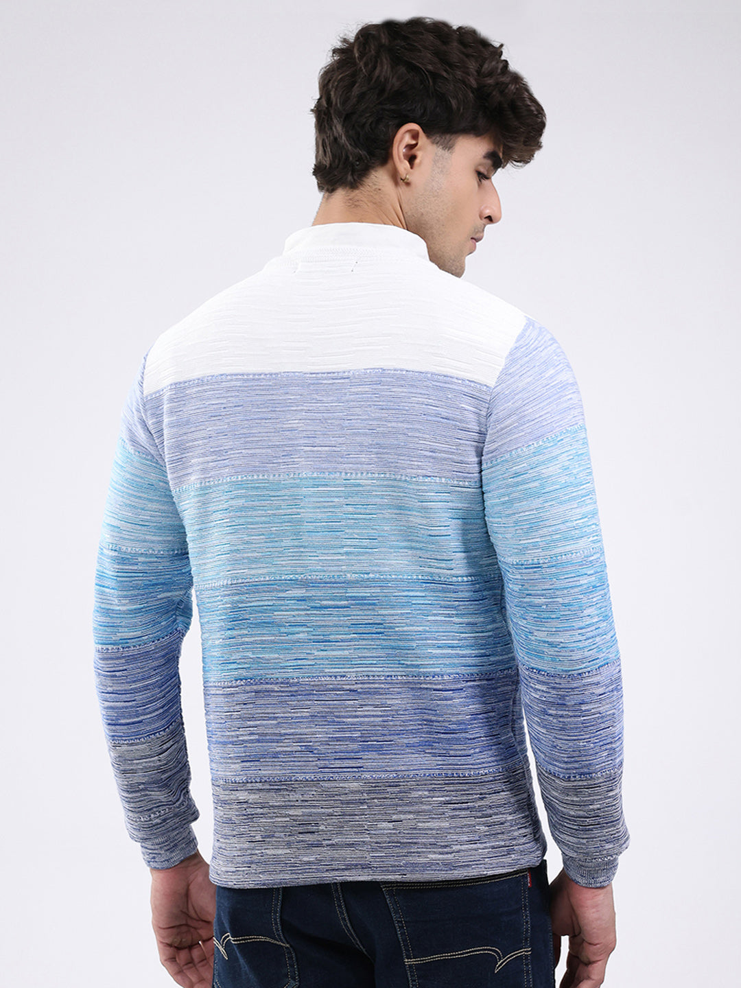 Men Blue Solid Round Neck Full Sleeve Pullover