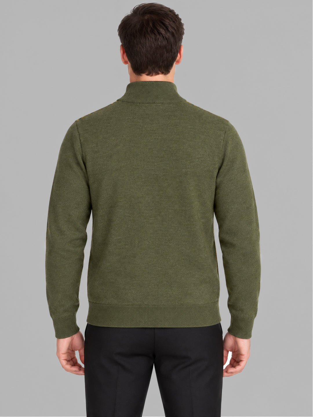 Men Green Jacquard Collar Full Sleeve Pullover