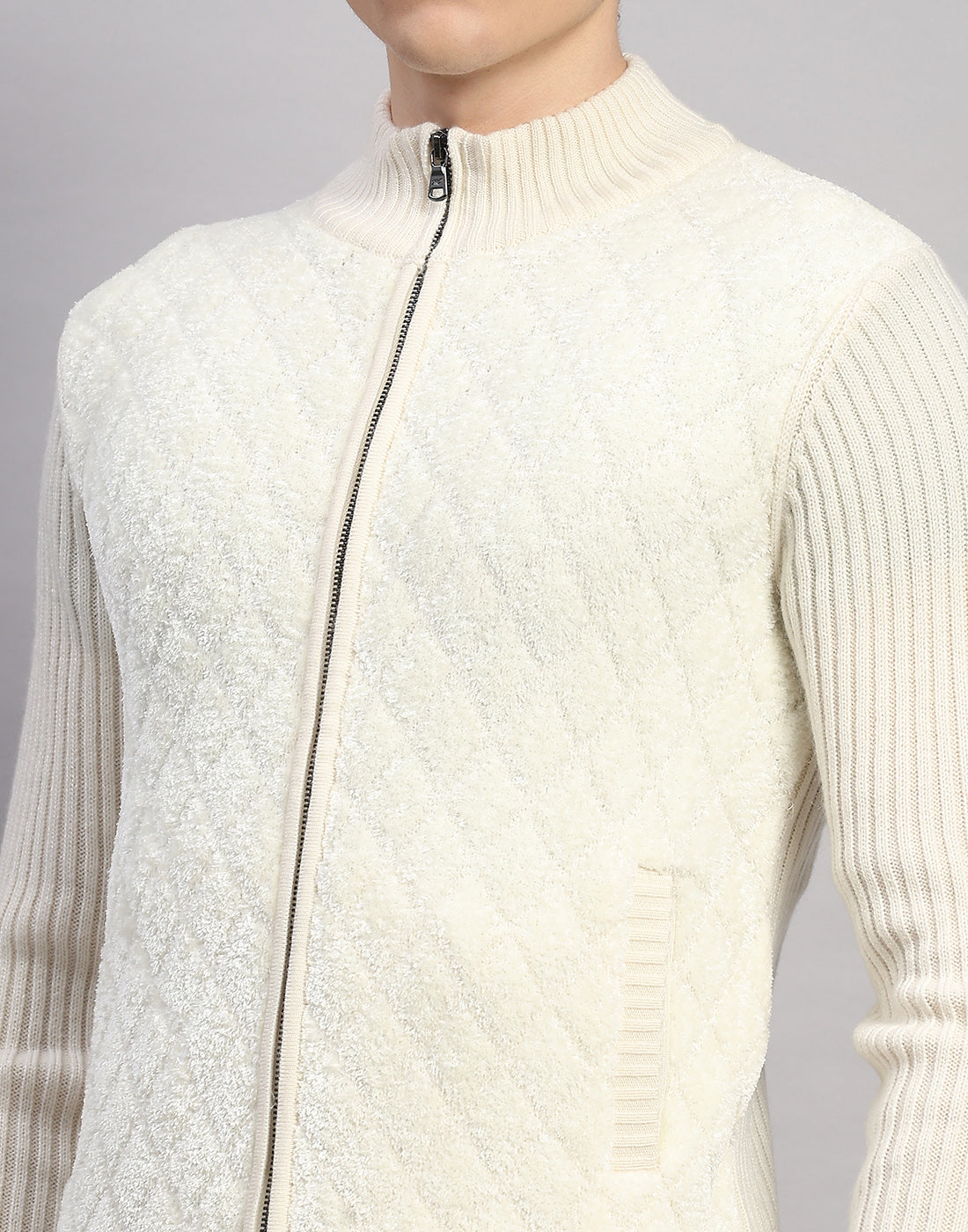 Men White Printed Turtle Neck Full Sleeve Pullover