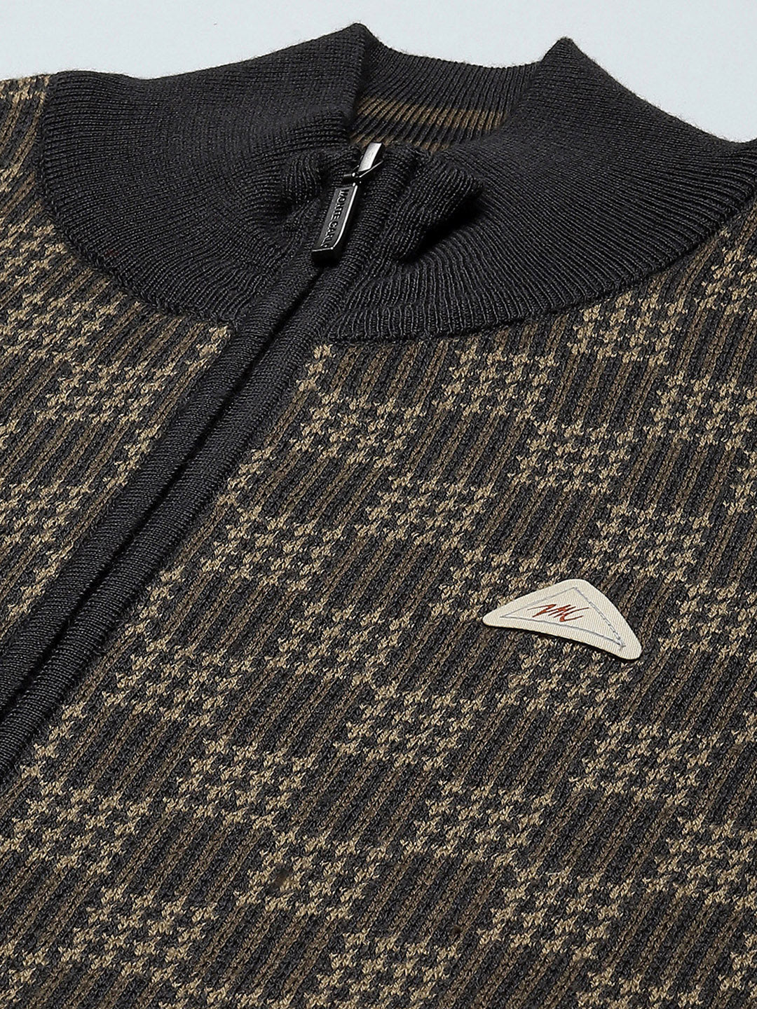 Men Green Self Design Mock Neck Full Sleeve Pullover