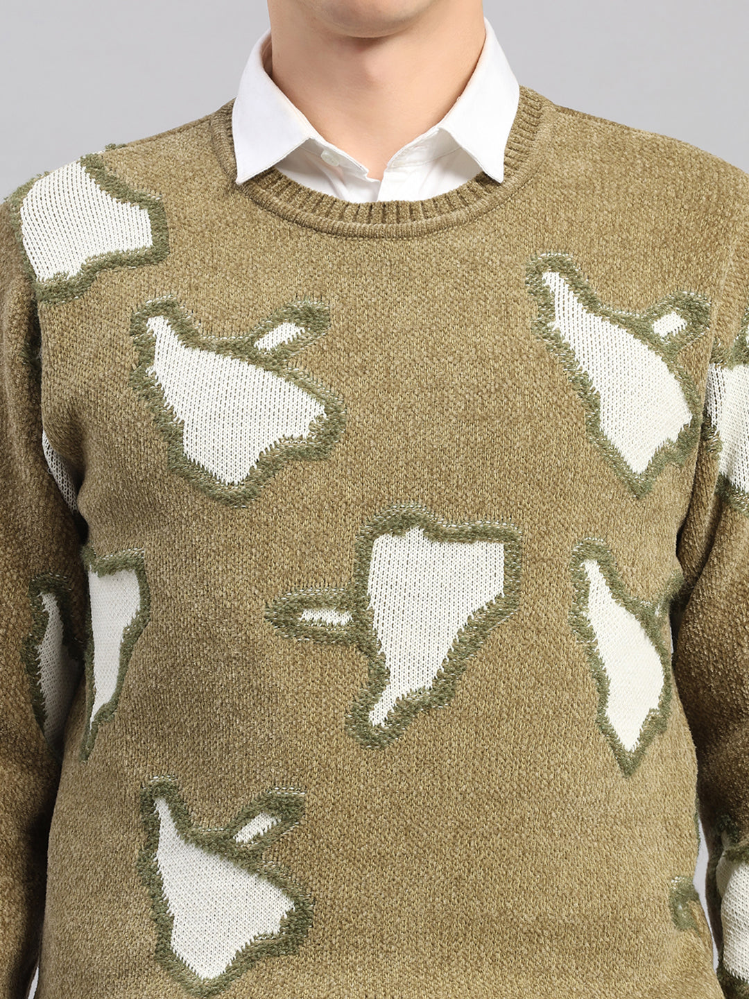 Men Green Printed Round Neck Full Sleeve Pullover