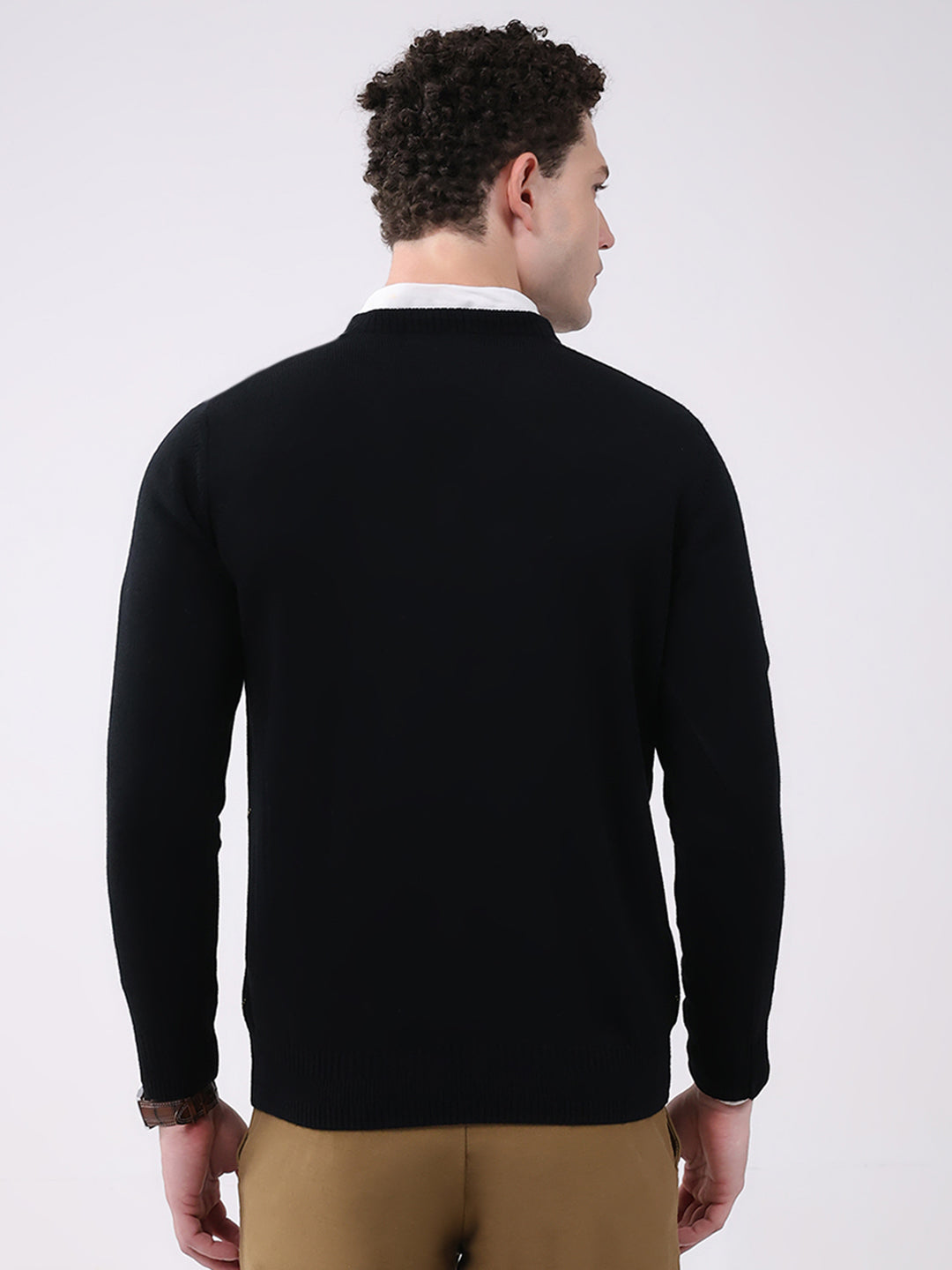 Men Black Printed V Neck Full Sleeve Pullover