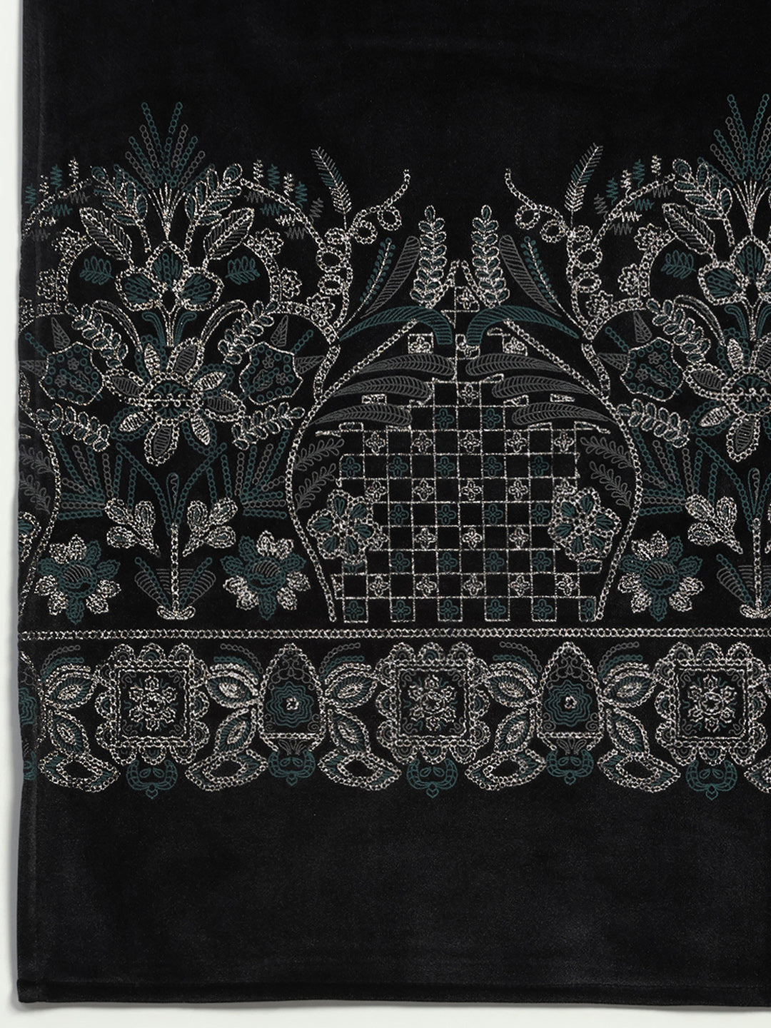 Women Black Printed Round Neck Full Sleeve 3 Pc Kurti Set for Winter