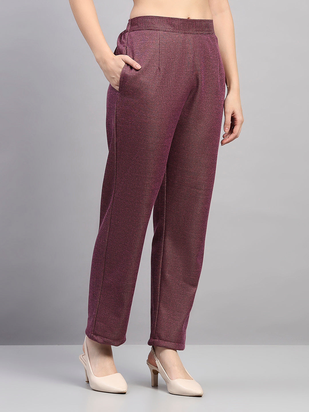 Women Brown Printed Round Neck Full Sleeve 3 Pc Kurti Set for Winter