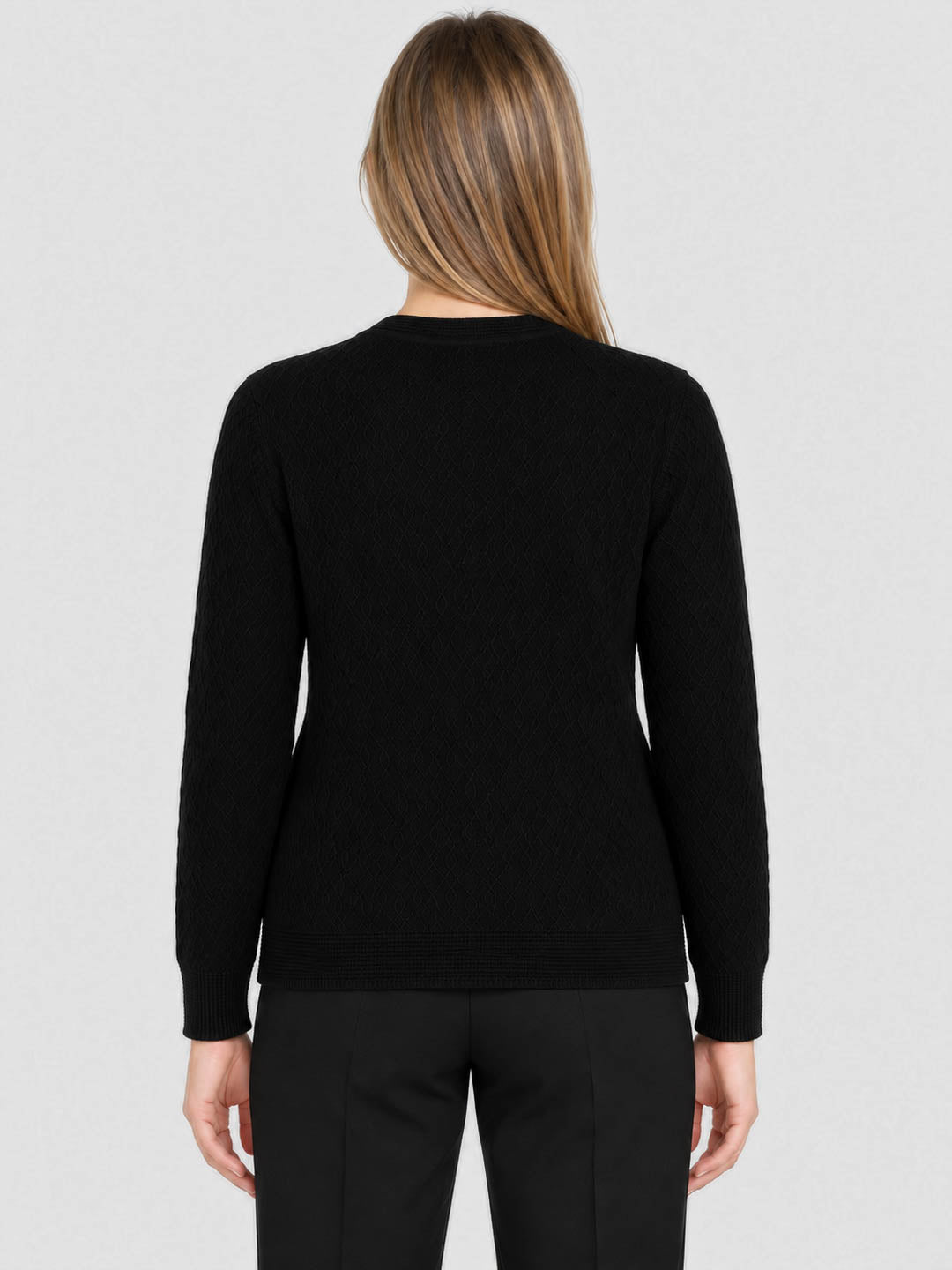 Women Black Self Design V Neck Full Sleeve Cardigan