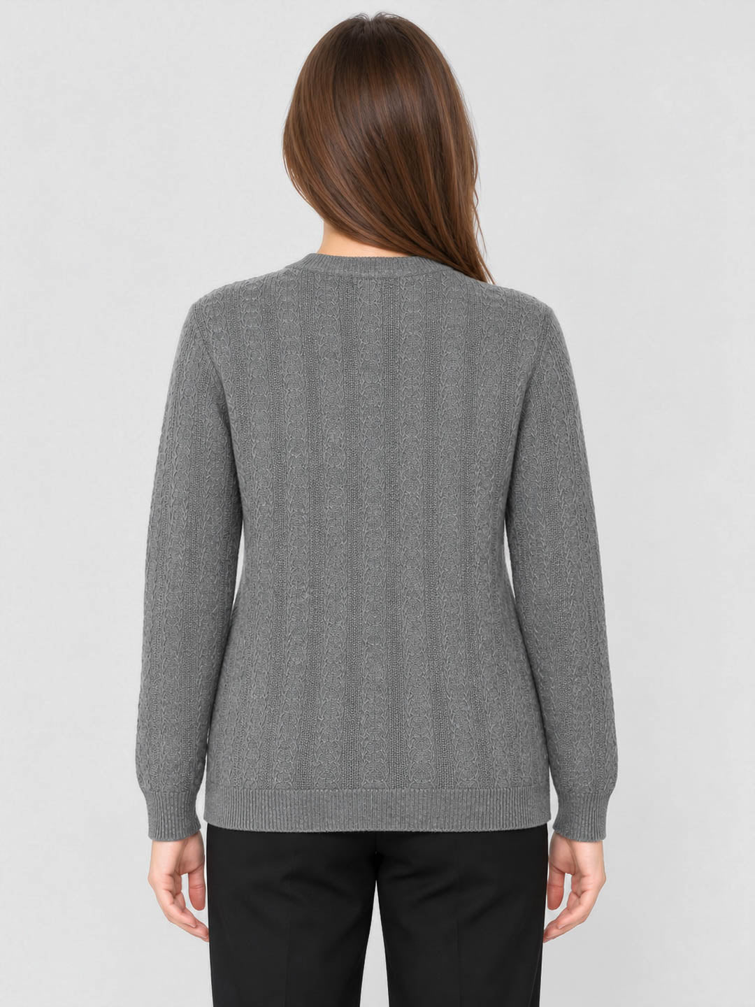 Women Grey Melange Self Design V Neck Full Sleeve Cardigan
