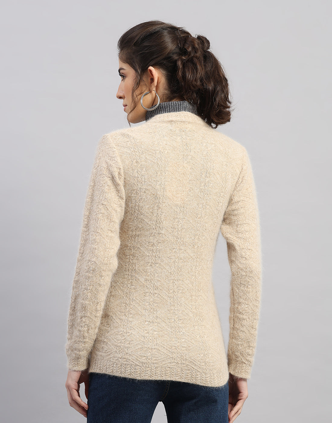 Women Brown Self Design V Neck Full Sleeve Cardigan