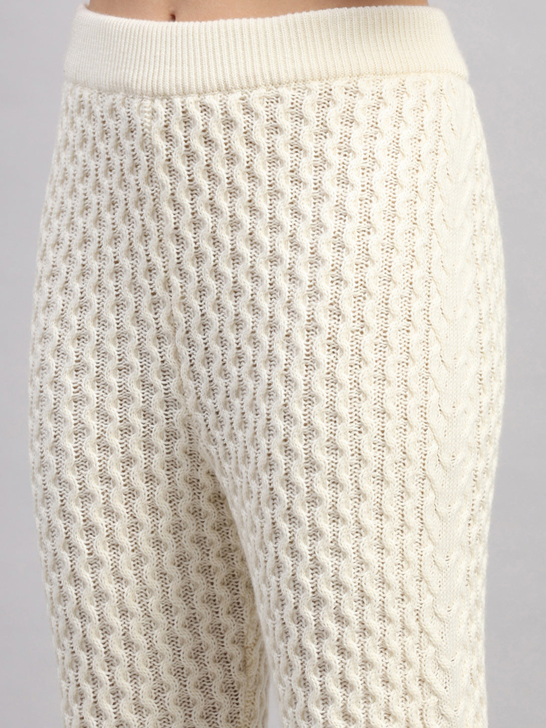 Women Off White Jaquard Round Neck Full Sleeve Cords Set