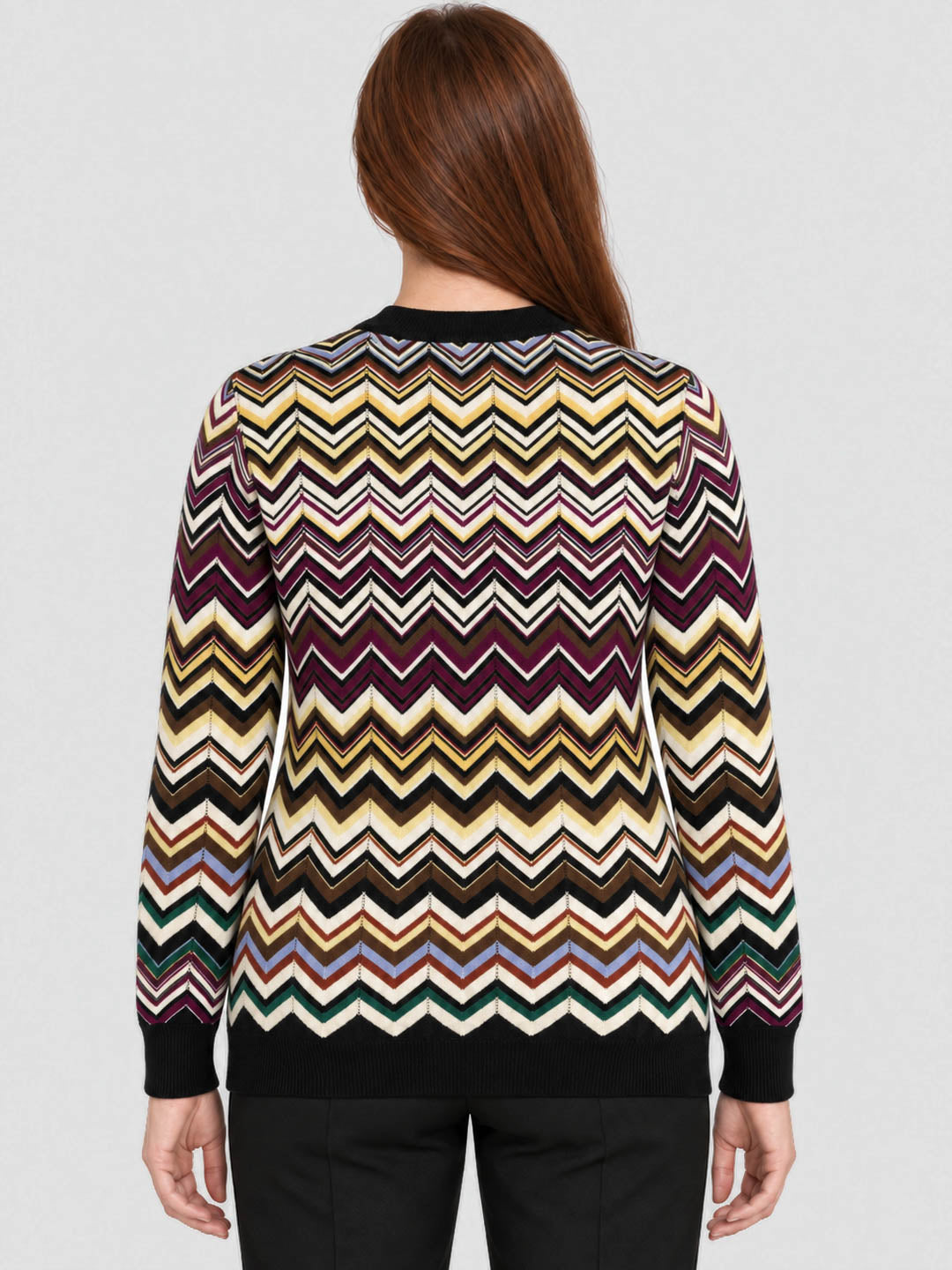 Women Black Jacquard V Neck Full Sleeve Cardigan