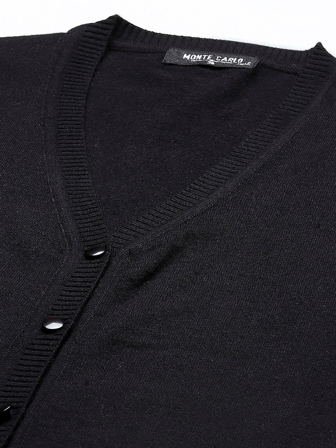 Women Black Solid V Neck Full Sleeve Cardigan