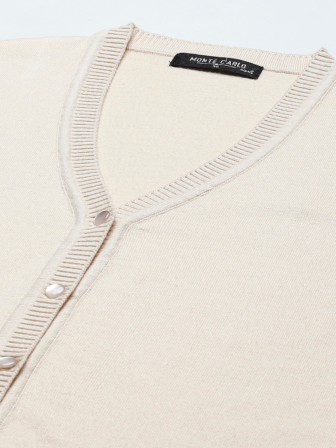 Women Beige Solid V Neck Full Sleeve Cardigan